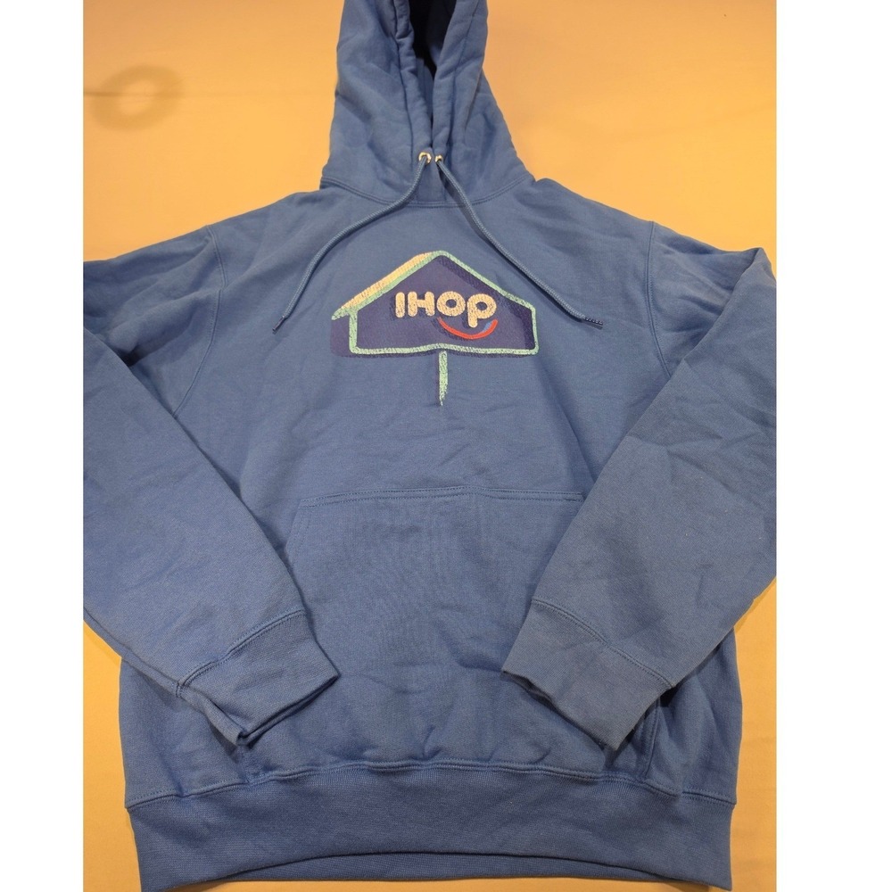 Port & Company IHOP Logo Hoodie Blue Mens Small Core Fleece Sweatshirt Graphic